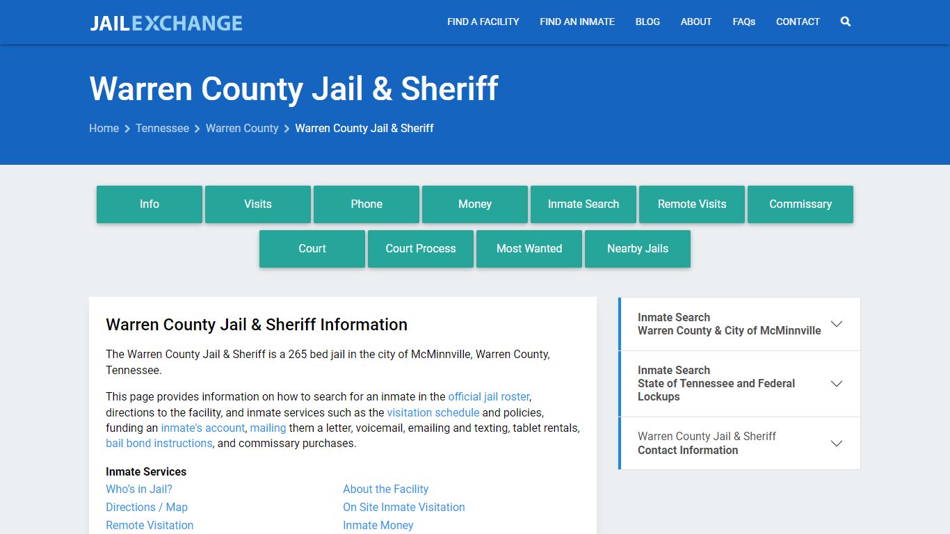 Warren County Jail & Sheriff, TN Inmate Search, Information