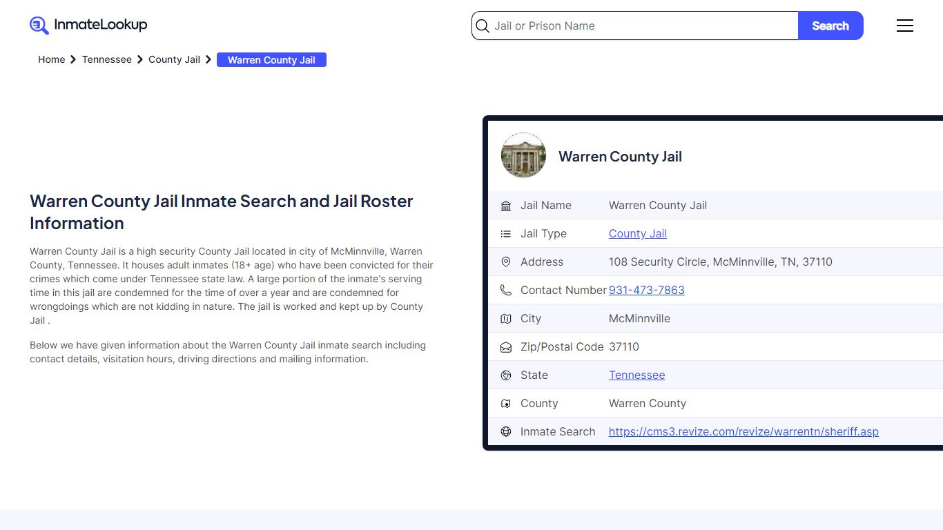 Warren County Jail Inmate Search and Jail Roster Information
